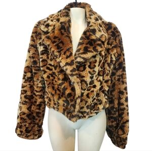 Firenze Santa‎ Barbara Brown Leopard Print Faux Fur Jacket Size Medium